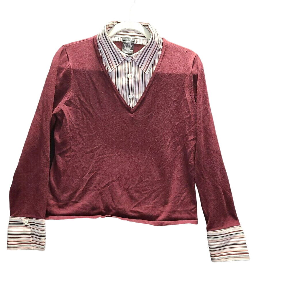 East 5th Womens Blouse Maroon Size PL Rayon Blend Long Sleeve Pullover Stretch